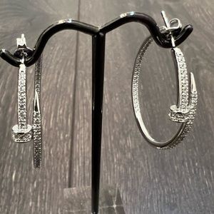 18K White gold plated Nail inside/outside cubic zirconia hoop earrings 3…